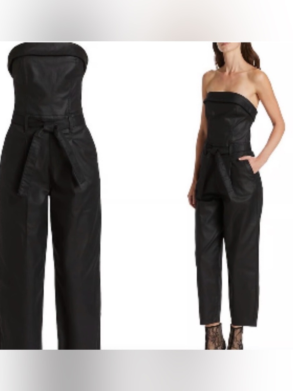 🔥 7 For All Mankind Black Strapless coated Jumpsuit with Waist Tie 🔥
